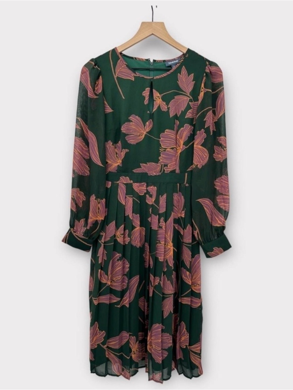 ModCloth Green Midi Dress with Pink Floral Print - Picture 2 of 7
